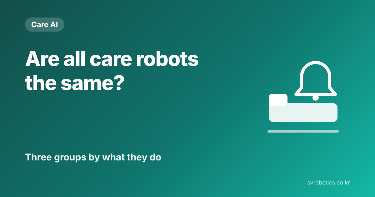 "Are all care robots the same?" Sorting them into three groups by what they do. Care AI thumbnail with the question and a diagram.
