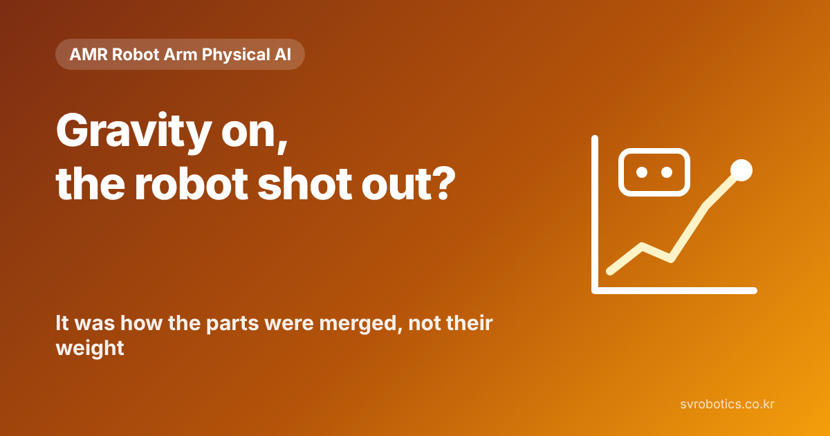 "The robot was thrown out when gravity came on?" It was not the weight but the way the parts were merged. Physical AI experiment thumbnail with the question and a graph diagram.