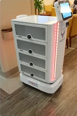 잠금 서랍 4개를 단 배송 로봇